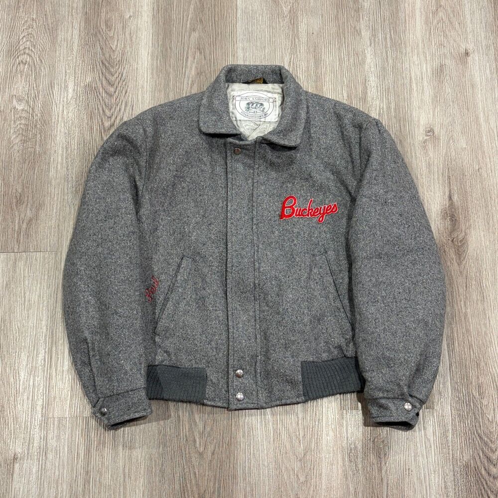 RARE Vtg 90s Ohio State Buckeyes John Ashford Wool Varsity Bomber Jacket USA XL